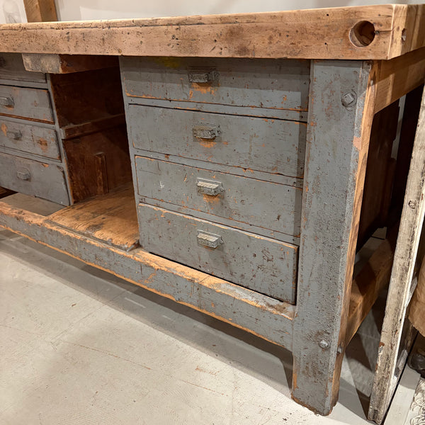 Vintage Blue/Gray Workbench with Drawers