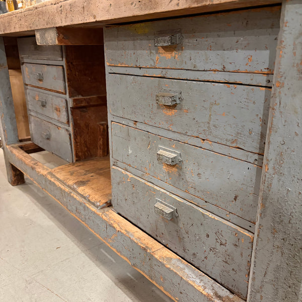 Vintage Blue/Gray Workbench with Drawers