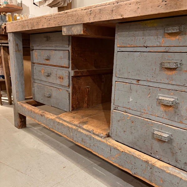 Vintage Blue/Gray Workbench with Drawers