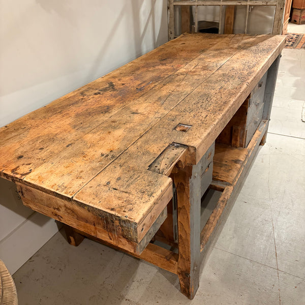 Vintage Blue/Gray Workbench with Drawers