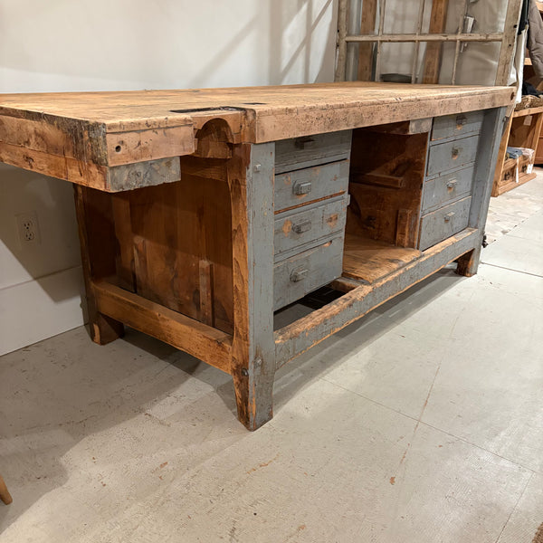 Vintage Blue/Gray Workbench with Drawers