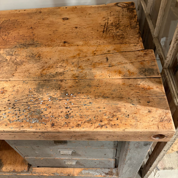 Vintage Blue/Gray Workbench with Drawers