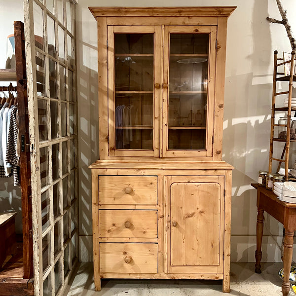 Vintage Pine Glass Top Cabinet