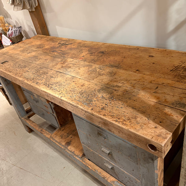 Vintage Blue/Gray Workbench with Drawers