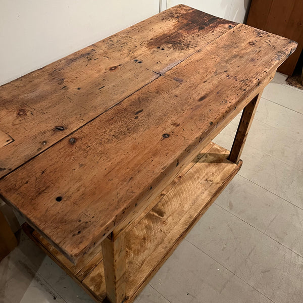 Vintage Print Shop Table with Lower Level