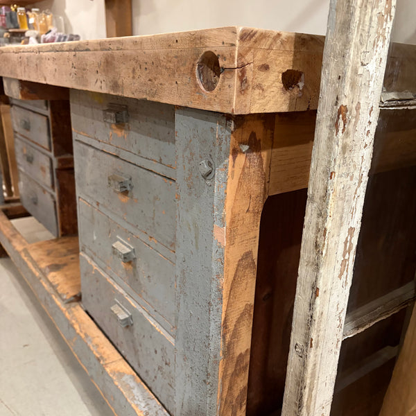 Vintage Blue/Gray Workbench with Drawers