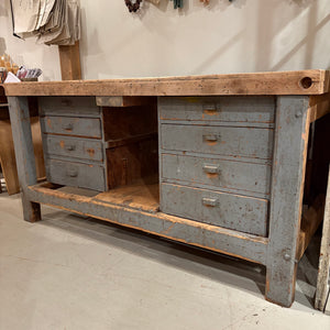 Vintage Blue/Gray Workbench with Drawers