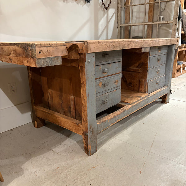 Vintage Blue/Gray Workbench with Drawers